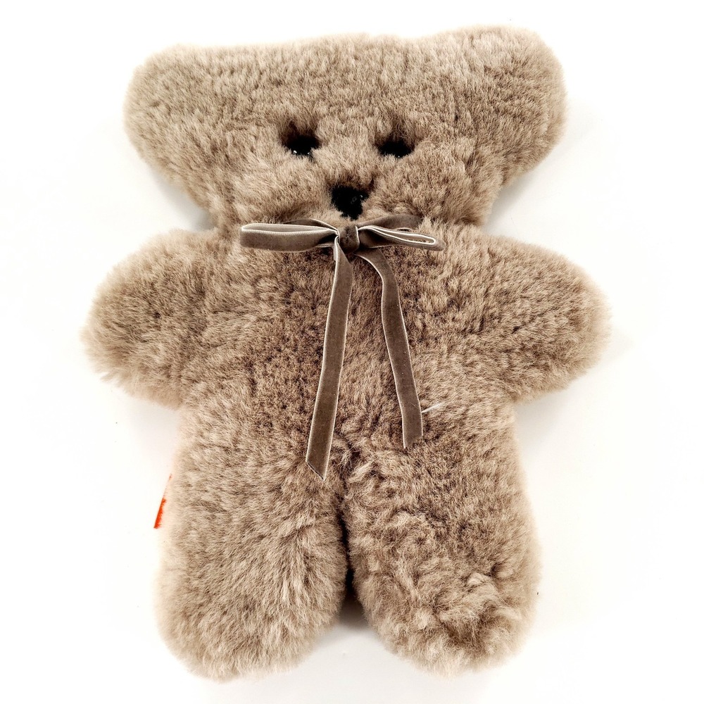 Elks & Angels 100% Australian Soft Sheepskin Flat Cuddle Bear Plush Gray w/ Bow